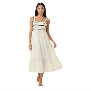 Japna Cream and Black Textured Dress (100%cotton)